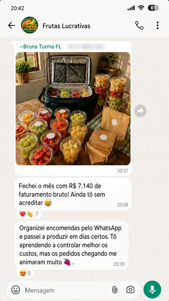 Print do grupo de alunos: Bruna fechou o mês com R$ 7.140 de faturamento bruto